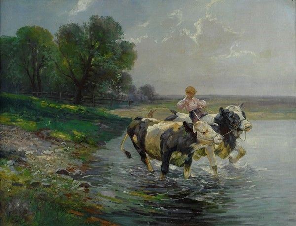 Heinrich Von Zugel - Buoi al Guado