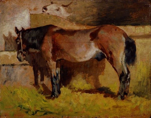 Giovanni Fattori - Cavallo nella stalla e mucchina (Cavallo alla mangiatoia)