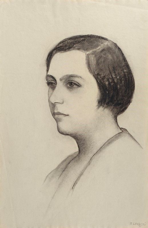 Fillide Levasti : Ritratto di giovane donna  - Carboncino su carta - Asta Autori del XIX e XX sec. - Galleria Pananti Casa d'Aste