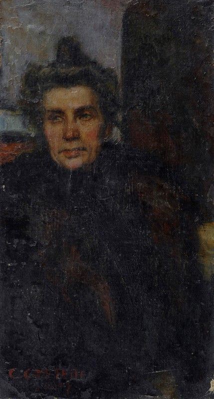 Giovanni Costetti : Ritratto di donna  (1907)  - Olio su tela riportata su cartone - Asta Autori del XIX e XX sec. - Galleria Pananti Casa d'Aste
