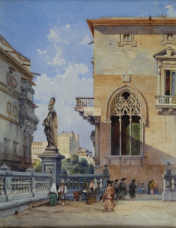 Teodoro Ducl&#232;re - Scorcio di Palazzo Arcivescovile a Palermo