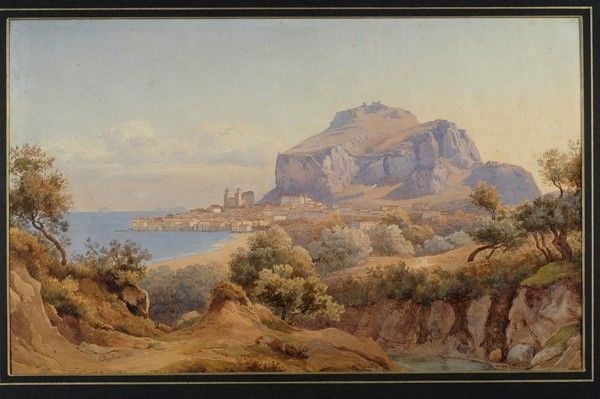 Teodoro Ducl&#232;re : Cefalù  (1856)  - Acquerello su carta - Auction Autori del XIX e XX sec. - I - Galleria Pananti Casa d'Aste