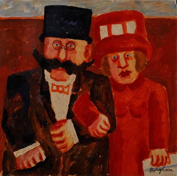 Franz Borghese : La coppia  - Olio su tela - Auction Autori del XIX e XX sec. - Galleria Pananti Casa d'Aste