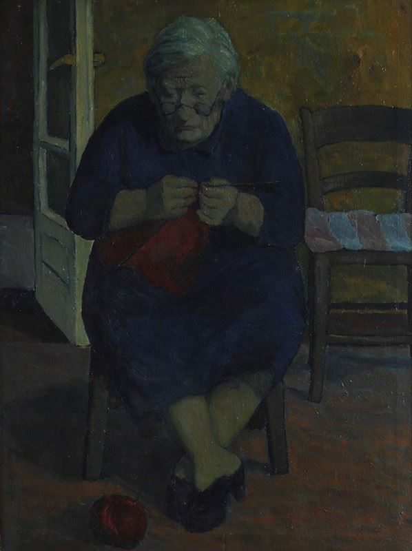 Giovanni Alig&#242; : Donna seduta  - Olio su tela - Asta Autori del XIX e XX sec. - Galleria Pananti Casa d'Aste