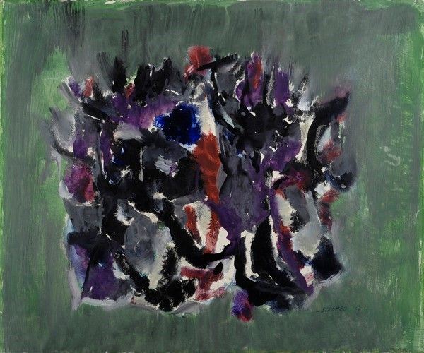 Filippo Scroppo : Senza titolo  (1963)  - Tecnica mista su carta riportata su tela - Asta Autori del XIX e XX sec. - I - Galleria Pananti Casa d'Aste