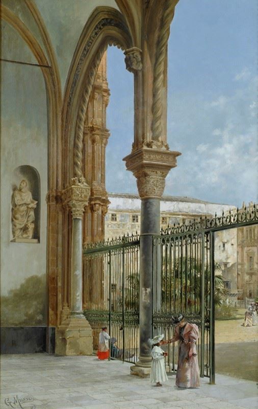 Gaetano Musso : Il portico della Cattedrale di Palermo  (1897)  - Olio su tela - Auction Autori del XIX e XX sec. - I - Galleria Pananti Casa d'Aste