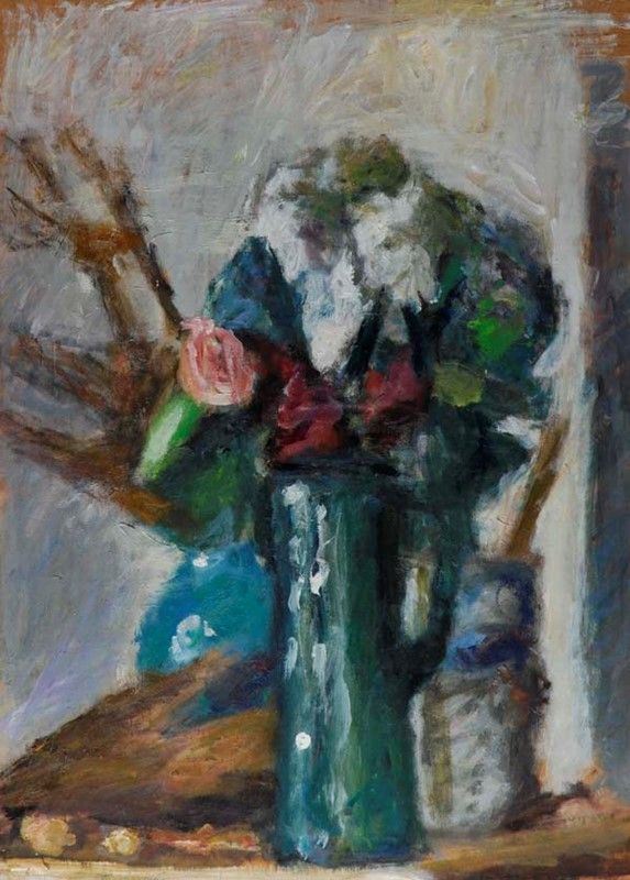 Mario Marcucci : Vaso verde con fiori  ((1983))  - Olio su carta riportata su tela - Asta Autori del XIX e XX sec. - Galleria Pananti Casa d'Aste