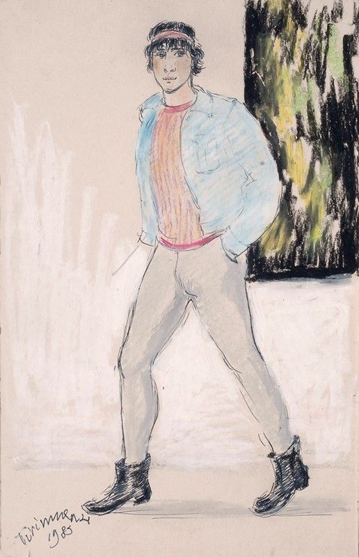 Nino Tirinnanzi : Ragazzo  (1983)  - Tecnica mista su cartone - Asta Autori del XIX e XX sec. - I - Galleria Pananti Casa d'Aste