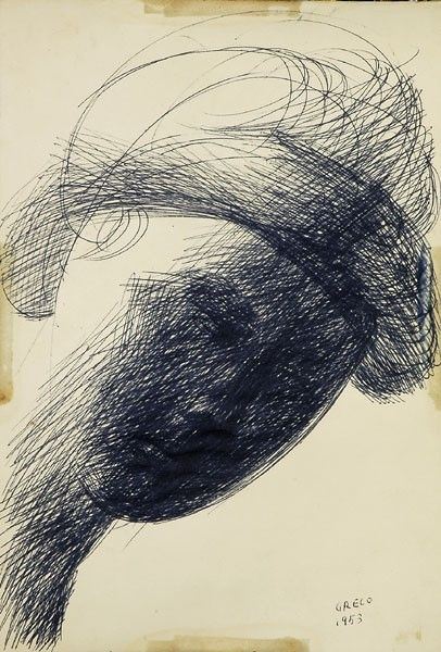 Emilio Greco : Volto  (1953)  - Inchiostro su carta - Asta Autori del XIX e XX sec. - I - Galleria Pananti Casa d'Aste