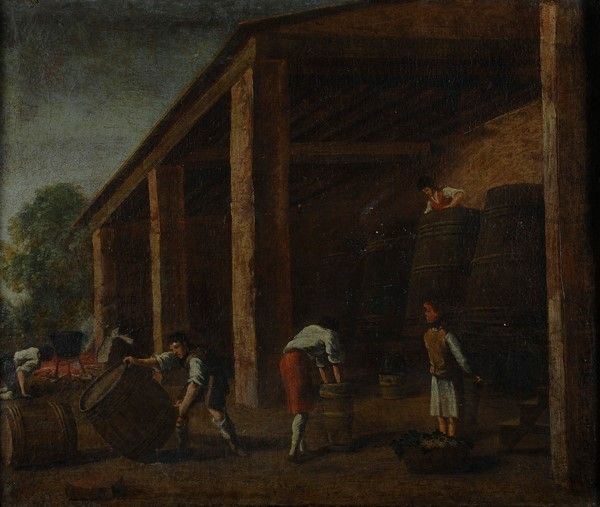 Scuola Romana, XVII sec. : Vendemmia  - Olio su tela - Auction Dipinti dal XV al XX sec. e oggetti di antiquariato - Galleria Pananti Casa d'Aste