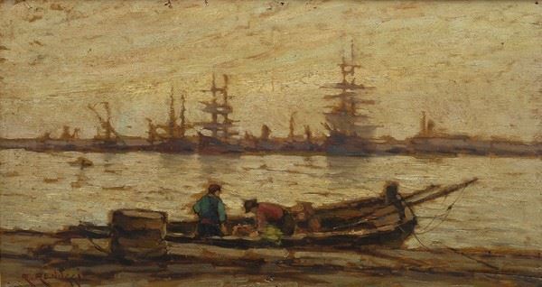 Renuccio Renucci - Barche e pescatori nel porto