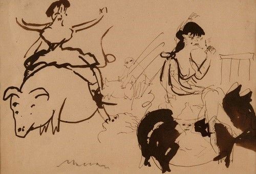 Mino Maccari : Bozzetto, (1936)  - China su carta, - Asta Autori dell'800-900 - I - Galleria Pananti Casa d'Aste