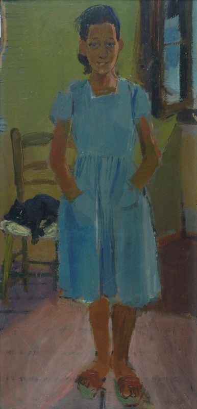Anonimo, XX sec. : Ritratto di donna  (1955)  - Olio su tavola - Asta Autori del XIX e XX sec. - I - Galleria Pananti Casa d'Aste