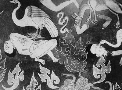 Pittura del "gonkang" (cappella degli dei Protettori) del Monastero di Gyantse, Tibet, Luglio 193...