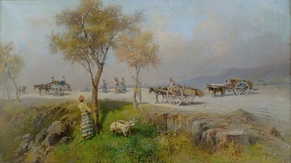 Salvatore Petruolo : Strada a Sorrento  (1905)  - Olio su tela - Asta Autori del XIX e XX sec. - I - Galleria Pananti Casa d'Aste