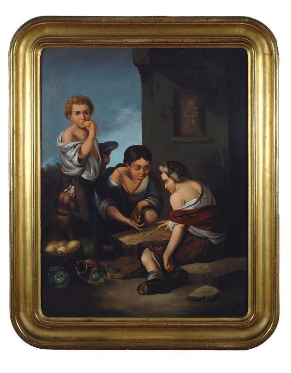 Anonimo, XIX sec. : I giocatori di dadi (da Esteban Murillo)  - Olio su tela - Auction Arte orientale - I - Galleria Pananti Casa d'Aste