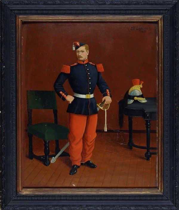 Anonimo, XIX sec. : Ritratto di militare  (1892)  - Olio su cartone - Asta Arte orientale - I - Galleria Pananti Casa d'Aste