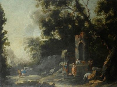 Paesaggio con Alberi e Fontana