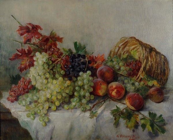 Flora Udvardy : Natura morta con frutta  - Olio su tela - Asta Autori del XIX e XX sec. - I - Galleria Pananti Casa d'Aste