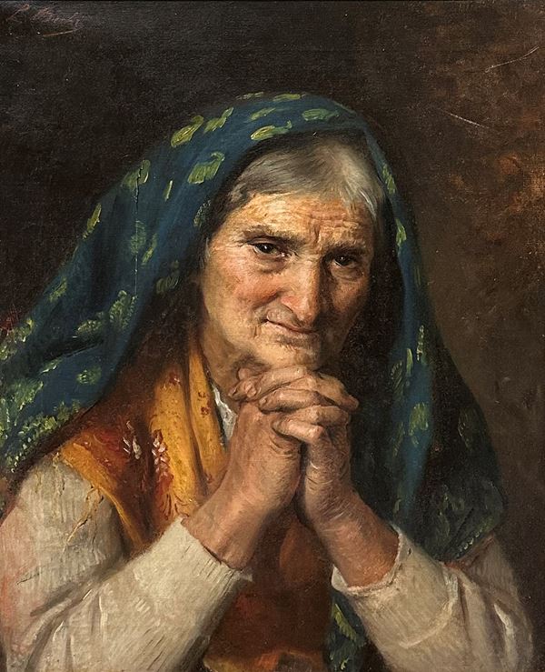 Luigi Bechi : Old peasant woman  - Oil on canvas - Auction AUTHORS FROM XVI TO XXI CENTURY - Galleria Pananti Casa d'Aste