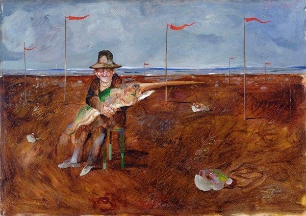 Antonio Possenti : Il pescatore  (1984)  - Olio su tela - Asta Autori del XIX e XX sec. - I - Galleria Pananti Casa d'Aste