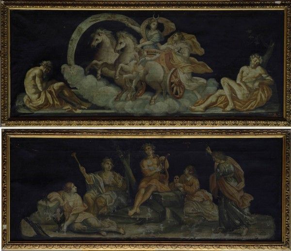 Anonimo, XVIII - XIX sec. - Il carro di Diana; Apollo tra le Muse
