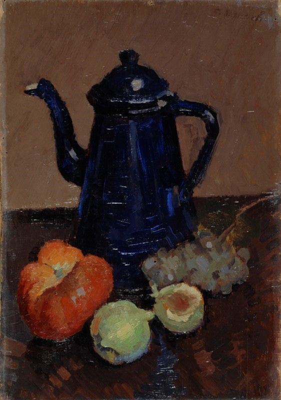 Giovanni March : Caffettiera e frutti  ((1915-20))  - Olio su tavola - Auction Autori del XIX e XX sec., arte moderna e contemporanea - I - Galleria Pananti Casa d'Aste