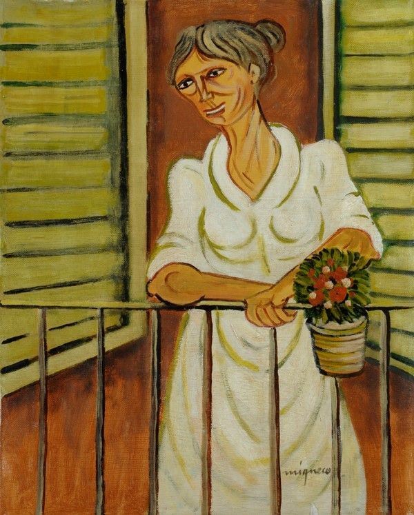 Giuseppe Migneco : Donna alla finestra  - Olio su tela - Auction Autori del XIX e XX sec. - I - Galleria Pananti Casa d'Aste