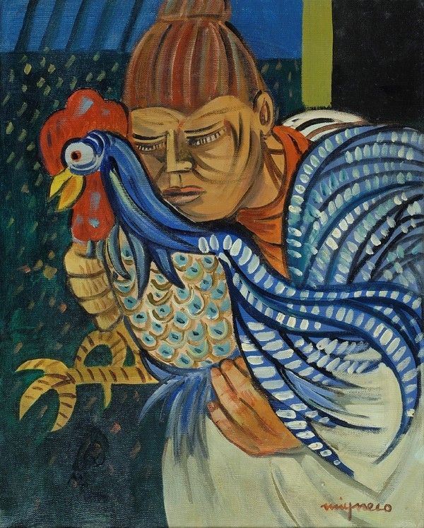 Giuseppe Migneco - Contadina con Gallo
