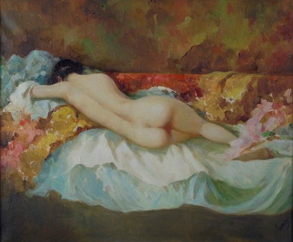 Anonimo, inizi XX sec. : Nudo di schiena  - Olio su tela - Asta Autori del XIX e XX sec. - I - Galleria Pananti Casa d'Aste