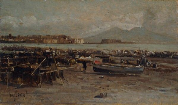 Eugenio Scorzelli : Mergellina  - Olio su tavola - Asta Autori del XIX e XX sec. - I - Galleria Pananti Casa d'Aste