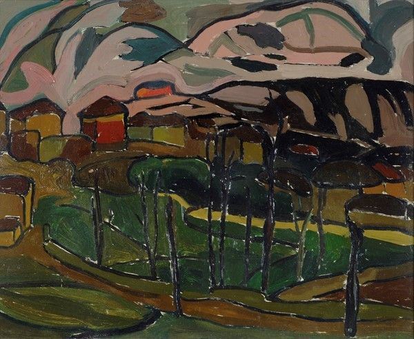 Tancredi Parmeggiani : Senza titolo  ((1946))  - Olio su masonite - Asta Autori del XIX e XX sec. - I - Galleria Pananti Casa d'Aste
