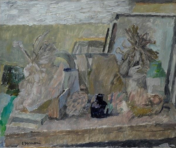 Enzo Faraoni : Natura mora sul tavolo  ((1965))  - Olio su tela - Asta Autori del XIX e XX sec. - I - Galleria Pananti Casa d'Aste