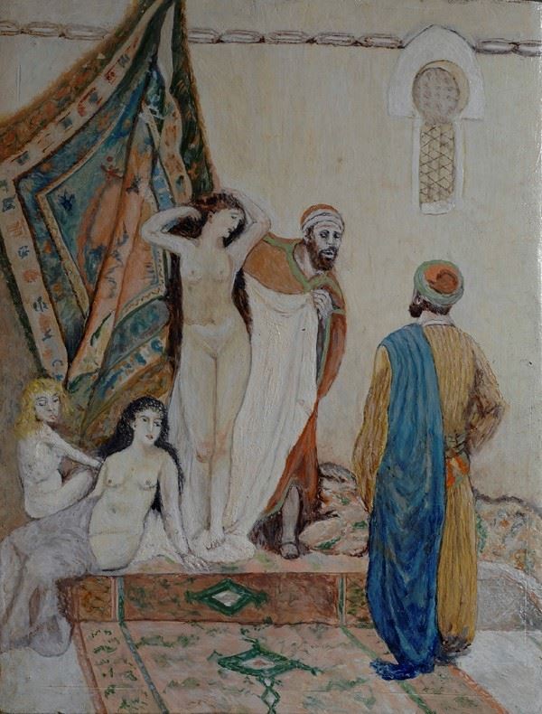Anonimo, XX sec. : Il mercato delle schiave  - Olio su tavola - Asta Autori del XIX e XX sec. - I - Galleria Pananti Casa d'Aste