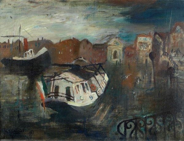 Mario Varagnolo : Traghetto a Venezia  (1968)  - Olio su tela - Asta Autori del XIX e XX sec. - I - Galleria Pananti Casa d'Aste