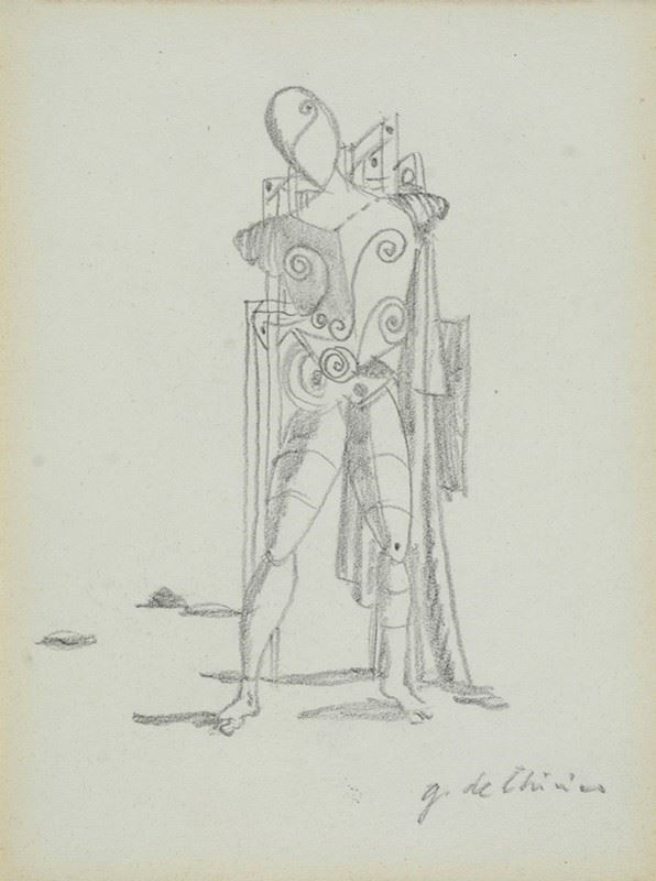 Giorgio de Chirico : Trovatore  - Matita su carta - Asta Autori del XIX e XX sec. - I - Galleria Pananti Casa d'Aste