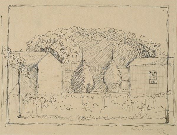 Giovanni Colacicchi - Paesaggio con Case e Pagliai