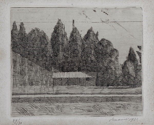 Giorgio Morandi - Campo di Tennis ai Giardini Margherita a Bologna (lastra Piccola)