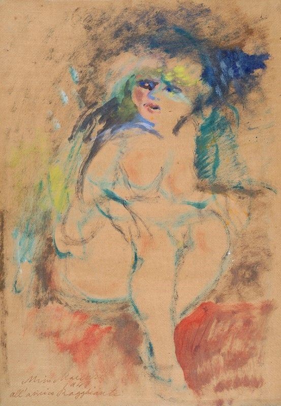 Mino Maccari : Donna seduta  (1948)  - Olio su carta riportata su tela - Asta Autori del XIX e XX sec. - I - Galleria Pananti Casa d'Aste