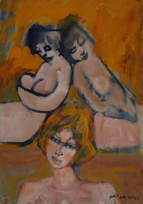 Mino Maccari : Tre nudi  - Olio su cartone - Auction Autori del XIX e XX sec. - I - Galleria Pananti Casa d'Aste