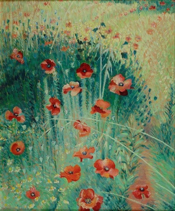 Valentino Ghiglia : I rosolacci  - Olio su cartone - Auction Autori del XIX e XX sec. - I - Galleria Pananti Casa d'Aste