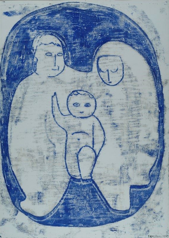 Venturino Venturi : Sacra famiglia  (1975)  - Monotipo su carta - Asta Autori del XIX e XX sec. - I - Galleria Pananti Casa d'Aste