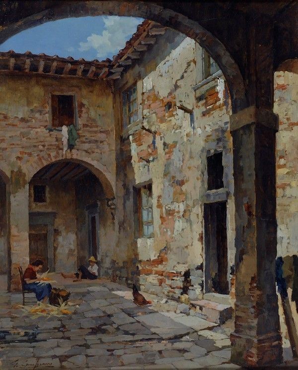 Giuseppe Comparini - Spannocchiatura nel cortile