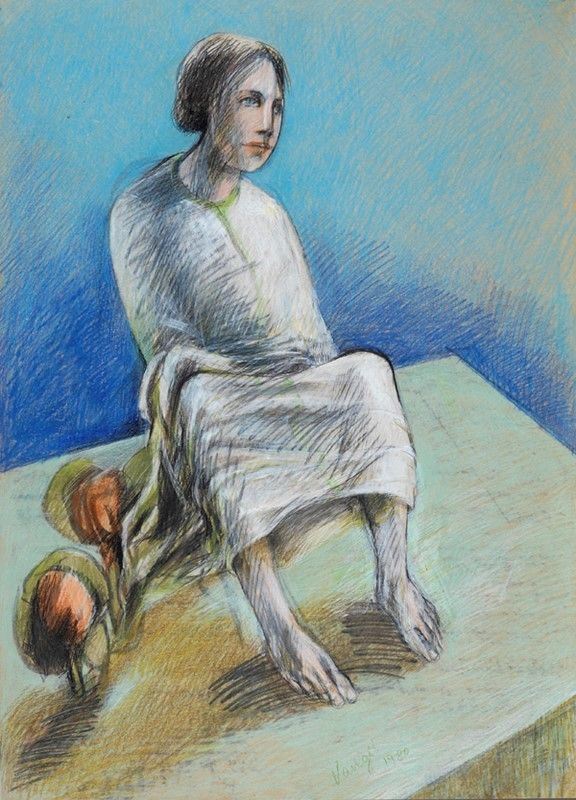 Giuliano Vangi : Figura seduta  (1980)  - Tecnica mista su cartone - Auction Autori del XIX e XX sec. - I - Galleria Pananti Casa d'Aste
