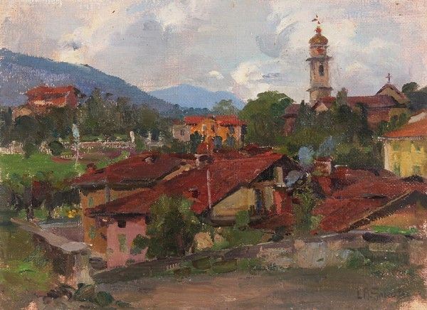 Leopoldo Russo Galeota - Veduta di Paese Collinare