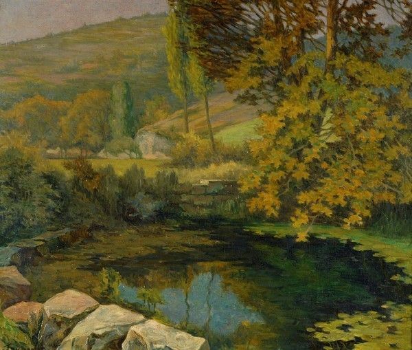 Eug&#232;ne Fauconnier : Paesaggio con laghetto  - Olio su tela - Asta Autori del XIX e XX sec. - I - Galleria Pananti Casa d'Aste