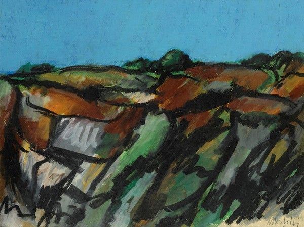 Ennio Morlotti : Paesaggio con rocce  - Pastello su carta - Asta Autori del XIX e XX sec. - I - Galleria Pananti Casa d'Aste
