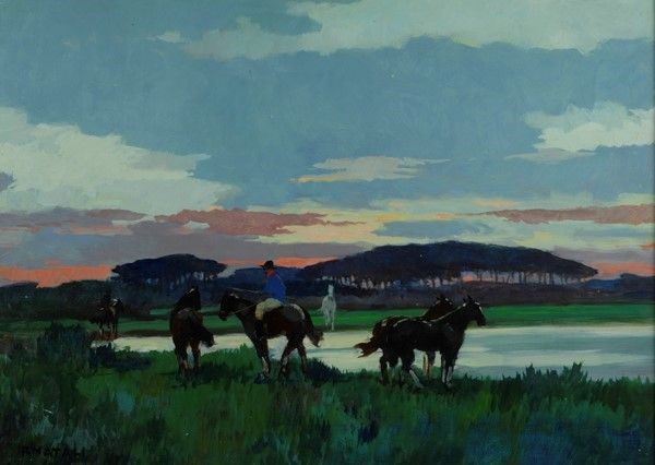 Renato Natali : Maremma  (anni '40)  - Olio su compensato - Asta Autori del XIX e XX sec. - I - Galleria Pananti Casa d'Aste