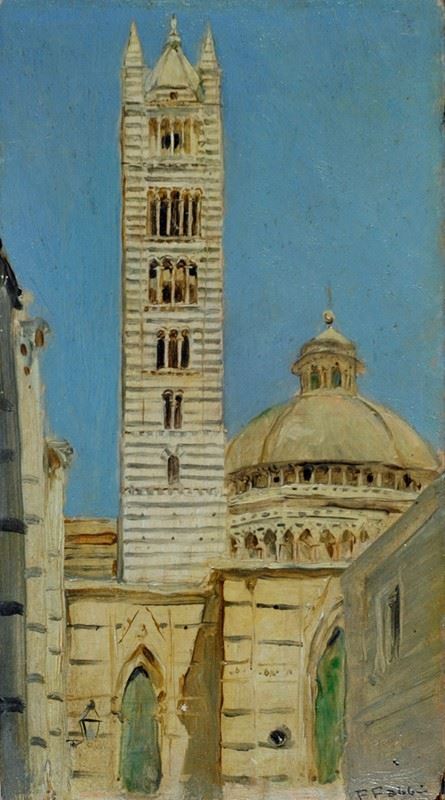 Fabio Fabbi : Scorcio del Duomo di Siena  ((1890))  - Olio su tavoletta - Auction Autori del XIX e XX sec. - I - Galleria Pananti Casa d'Aste