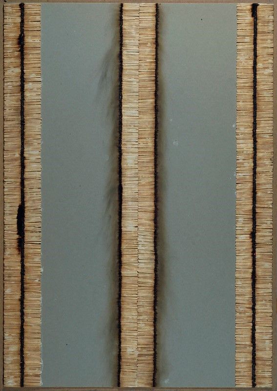 Bernard Aubertin : Senza titolo  (1974)  - Fiammiferi su cartone riportato su compensato - Asta Autori del XIX e XX sec. - I - Galleria Pananti Casa d'Aste